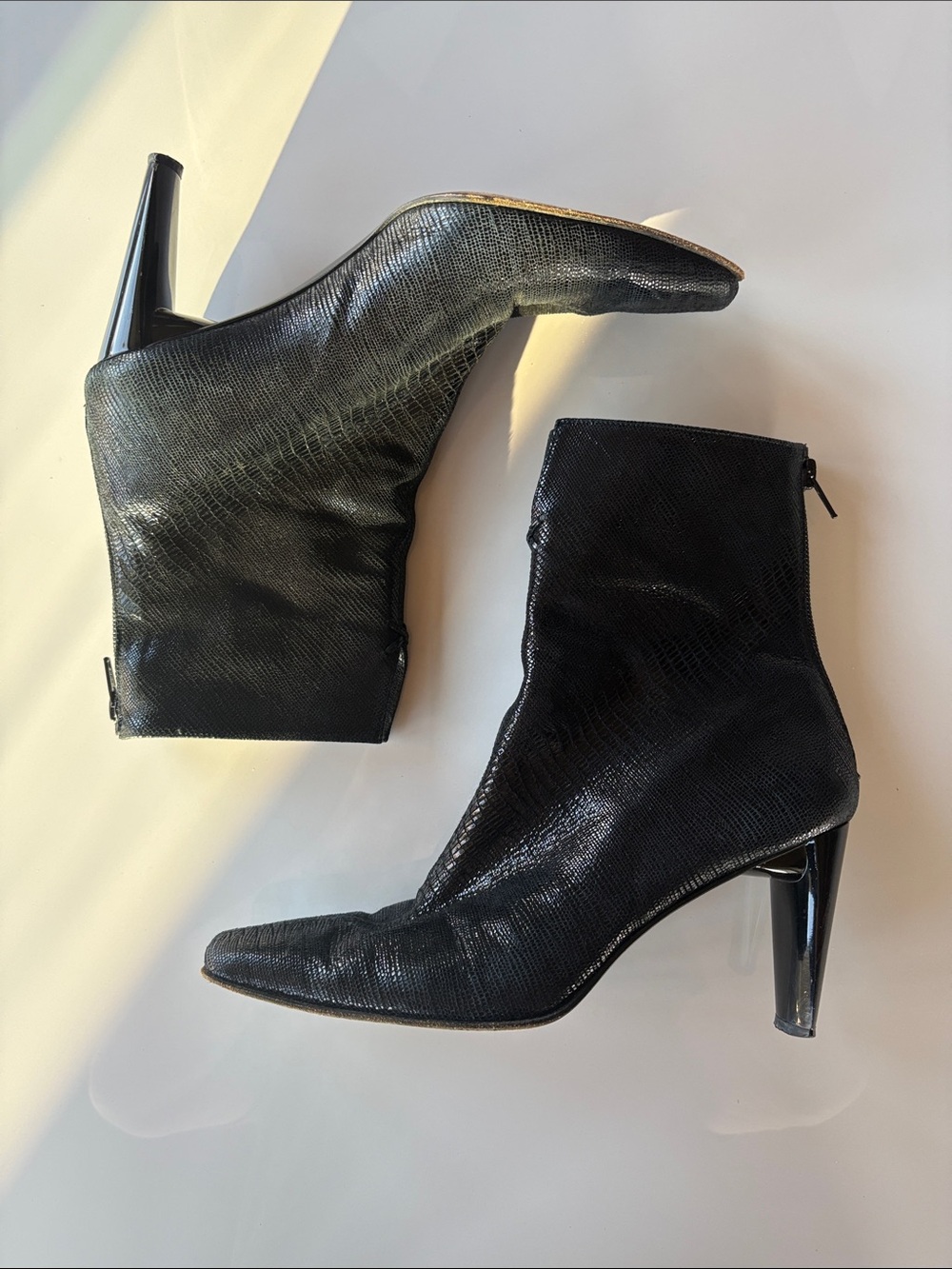 Stuart Weitzman Black Textured Pointed Toe Ankle Booties